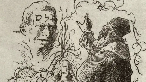 Раввин оживляет голема — иллюстрация легенды о создании искусственного существа